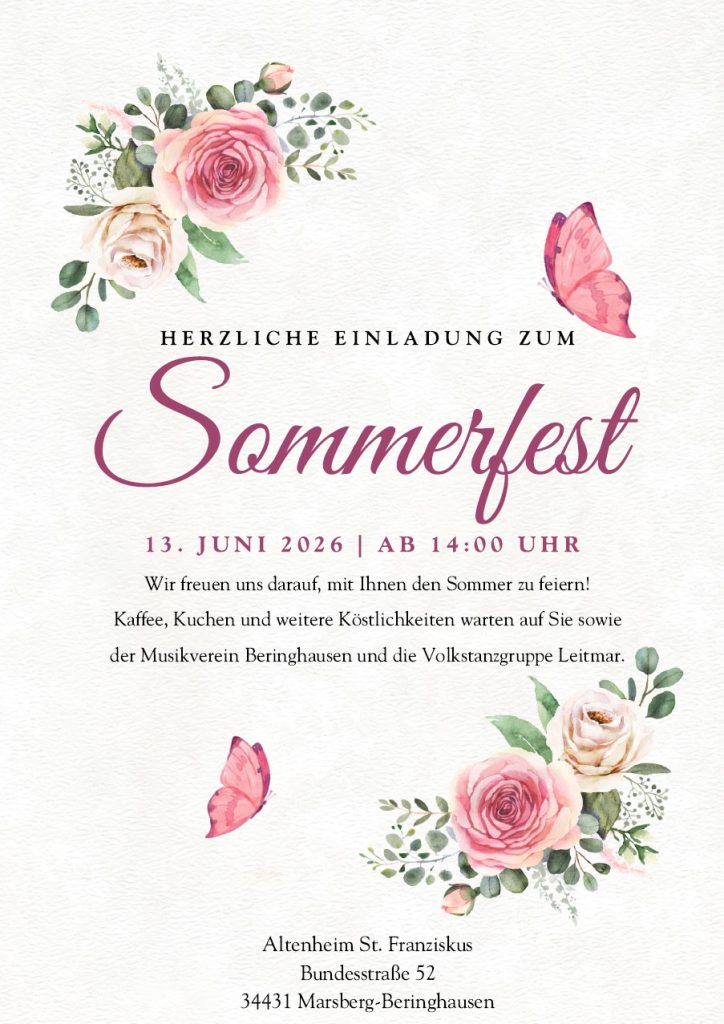 Einladung zum Sommerfest am 14. Juni 2026 ab 14 Uhr